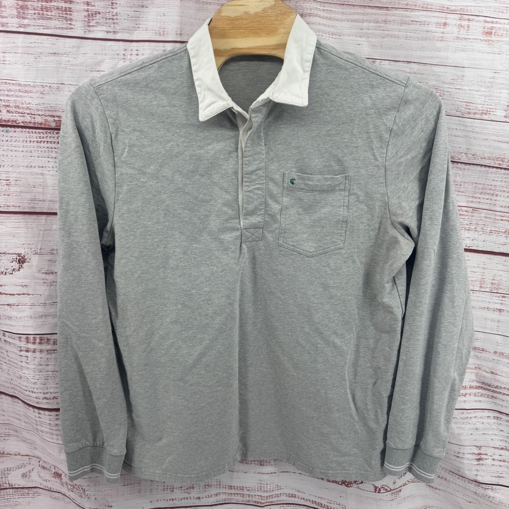 Criquet Rugby Polo Shirt Mens XL Long Sleeve Gray White Collar Pocket Golf